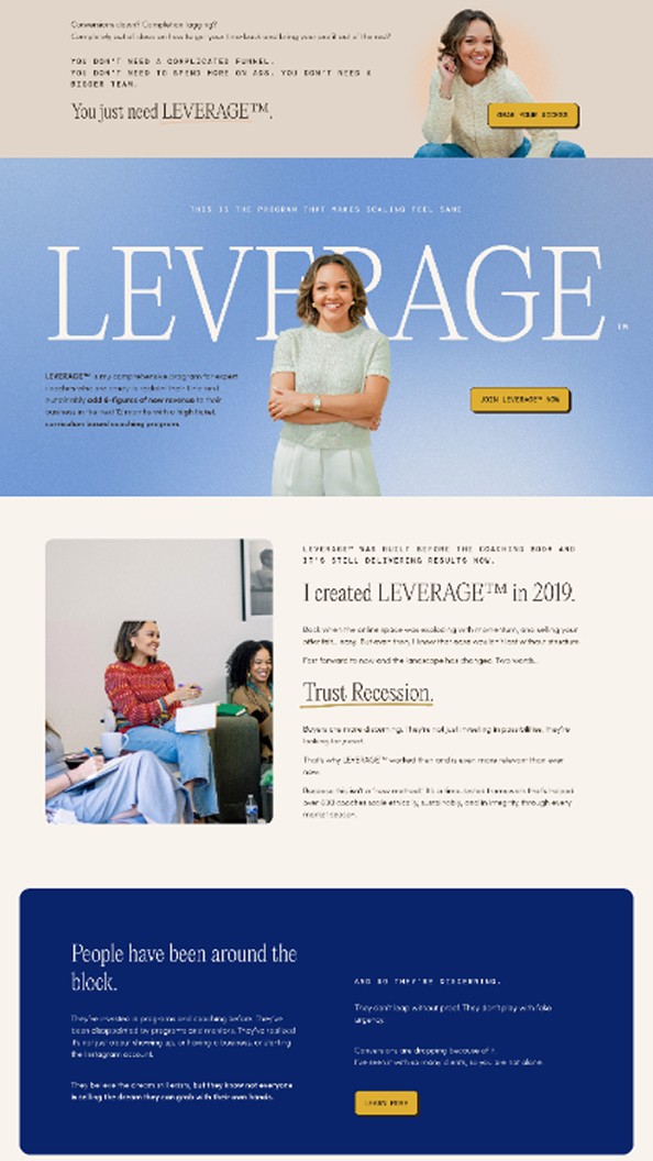 Squarespace sales page for Jereshia Hawk's Leverage DIY