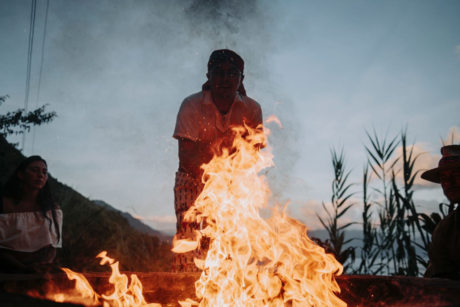 Retreat ceremony around fire