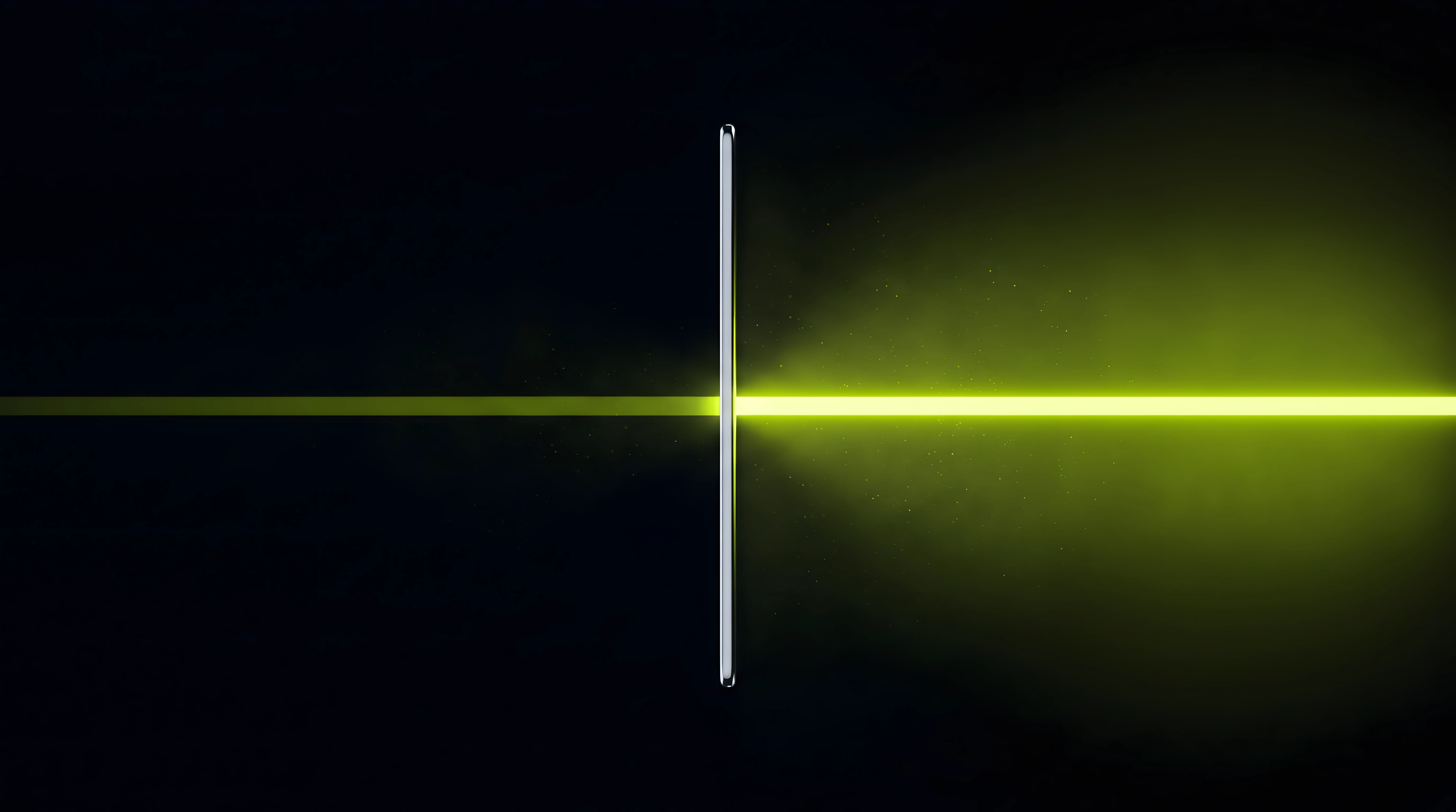 A toxic lime beam crossing a thin chrome threshold gate on deep void black, the beam brightening the instant it passes, representing a payment trigger that either happened or did not.