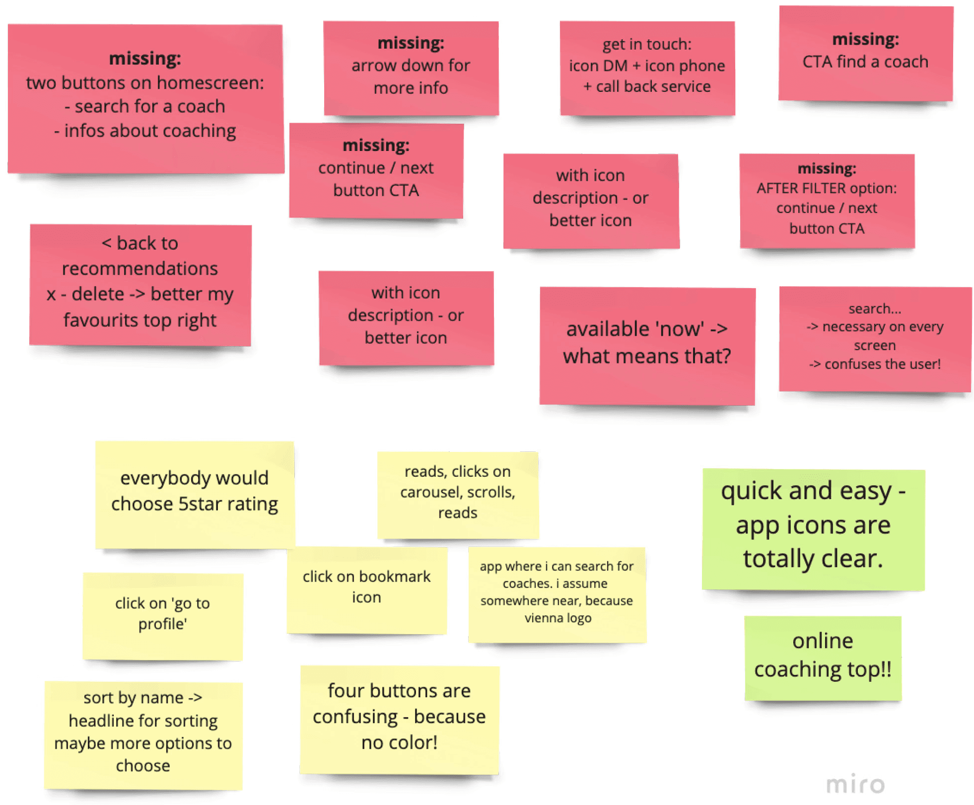 Post Its Evaluierung des ersten User Tests