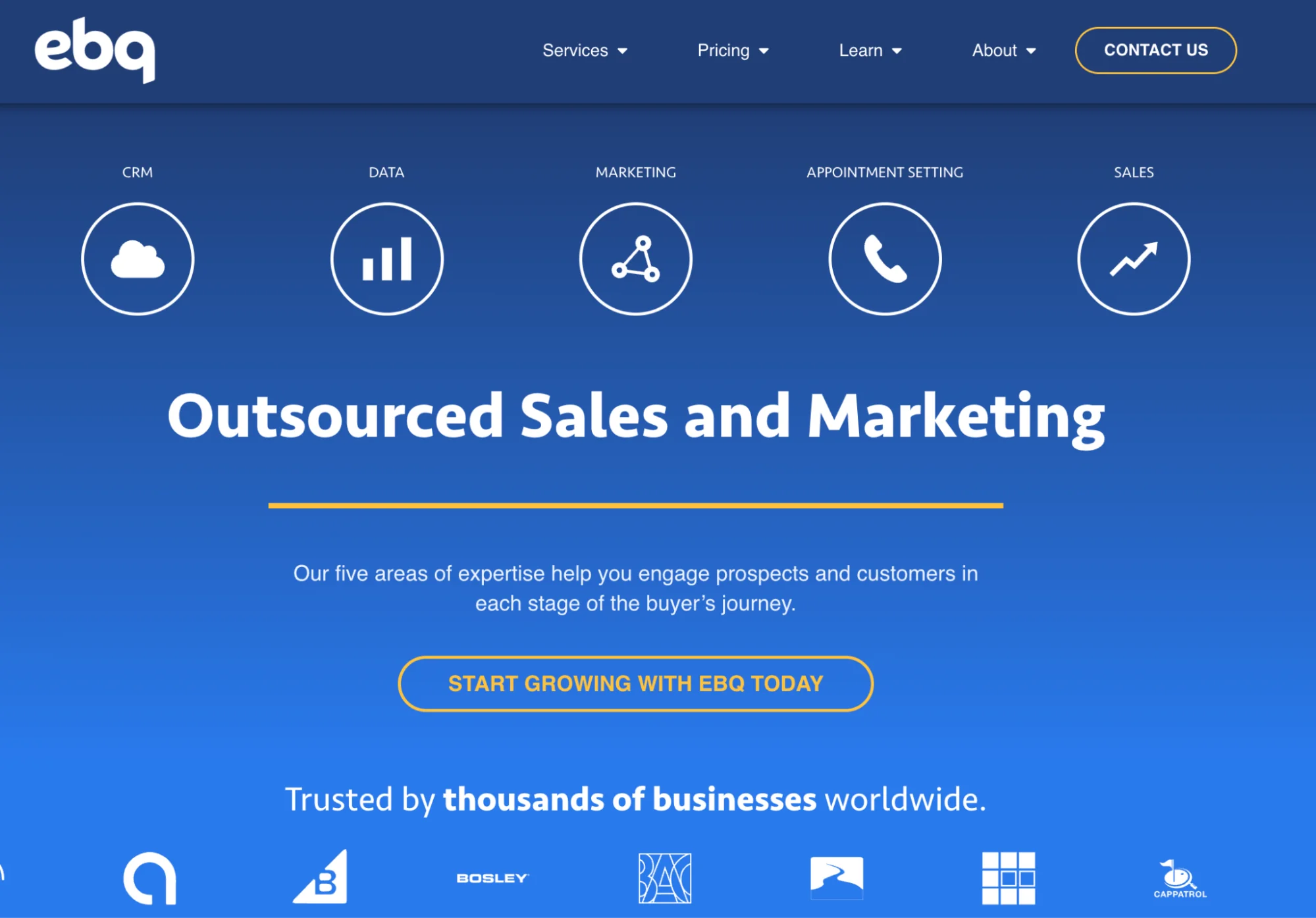 EBQ homepage: outsourced sales and marketing department services for B2B teams