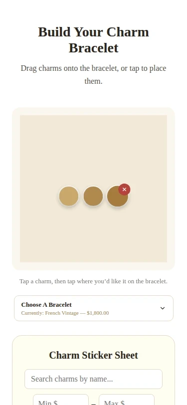 Draft builder with three charms placed on the bracelet