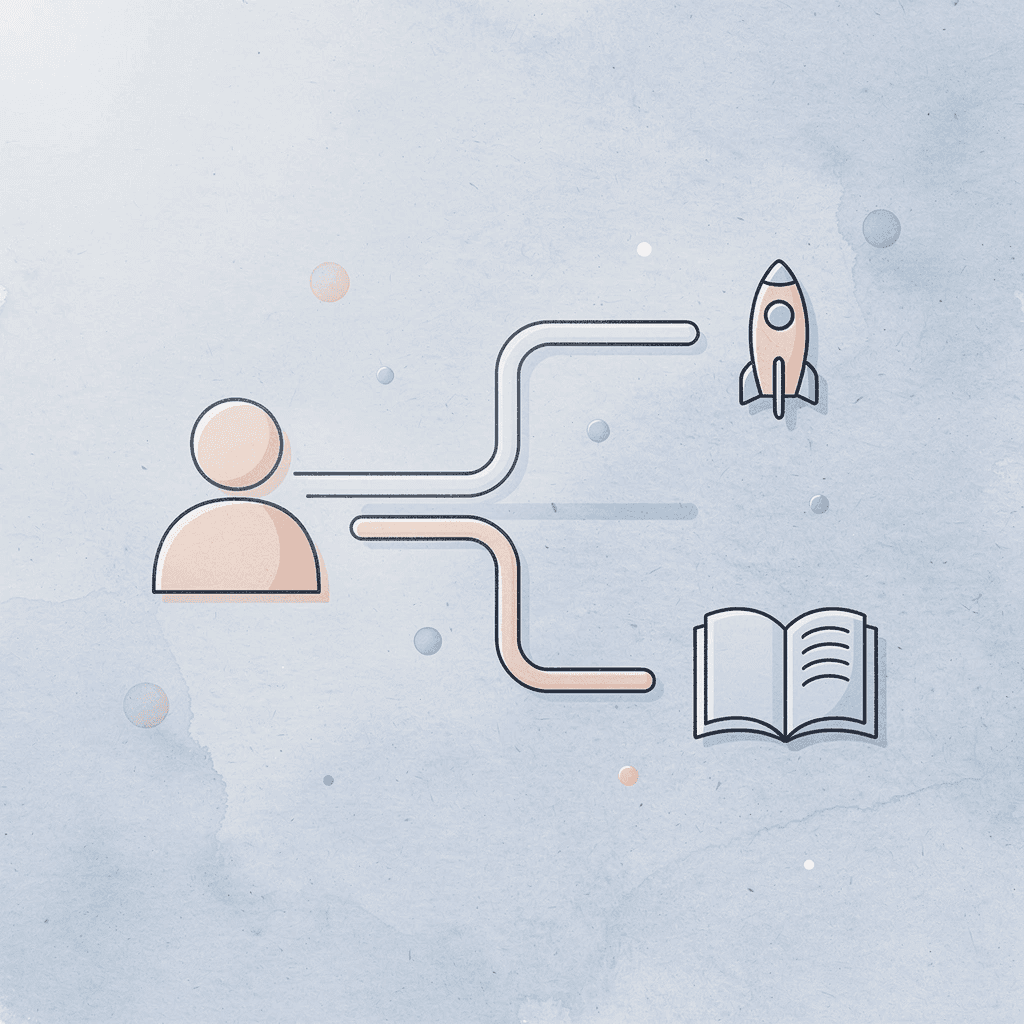 Student icon splitting into different learning paths