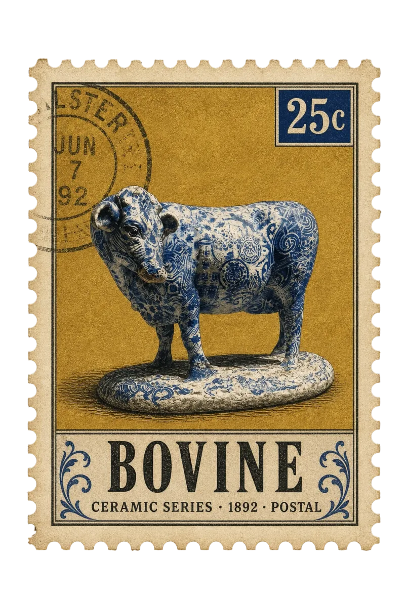 Vintage postage stamp of a Delft ceramic cow