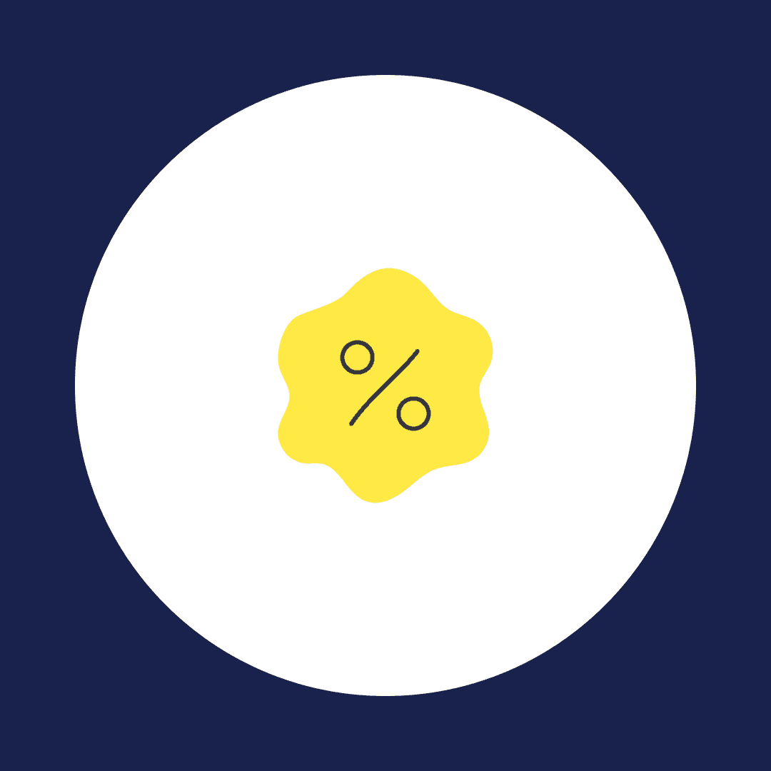 Discount percent sign icon on white circle