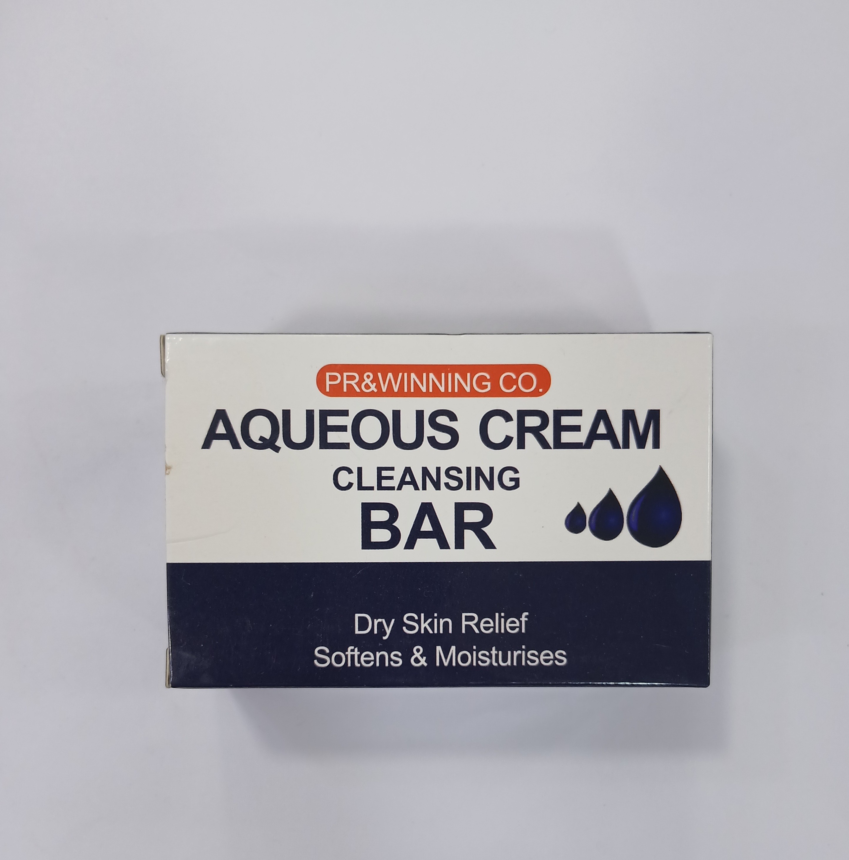 PR&Winning Co Aqueous Cream Cleansing Bar for dry skin relief in a white cardboard box.