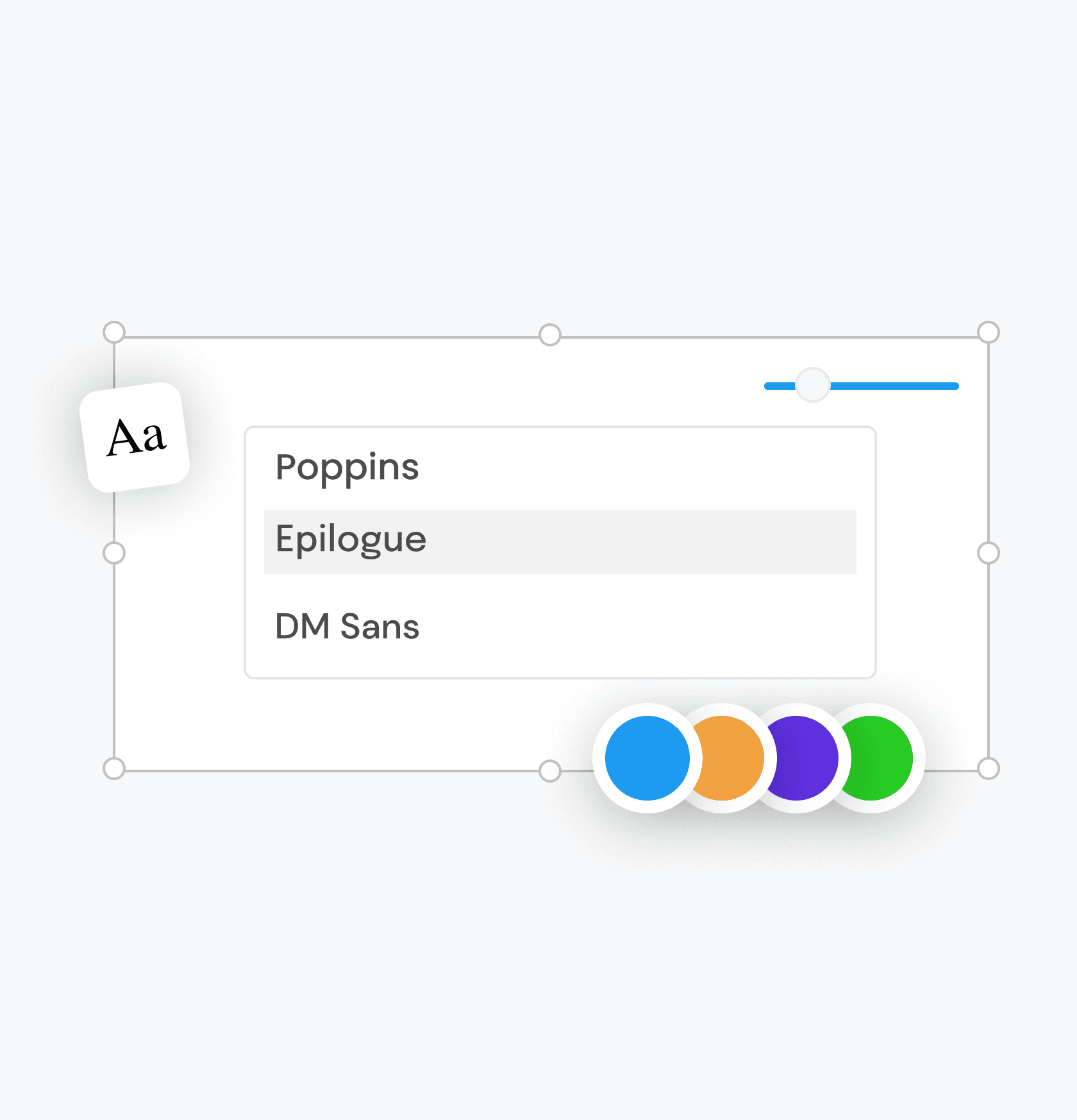 Thenty UI showing typography, colors, and style customizations in Framer