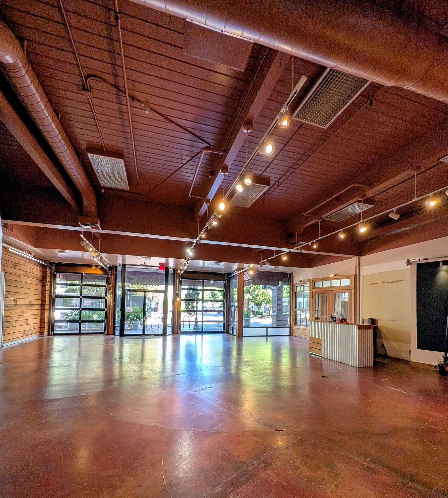 event venue interior with glass doors