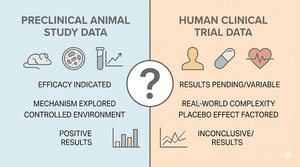 Preclinical versus human clinical data comparison for GLP-1 supplement claims