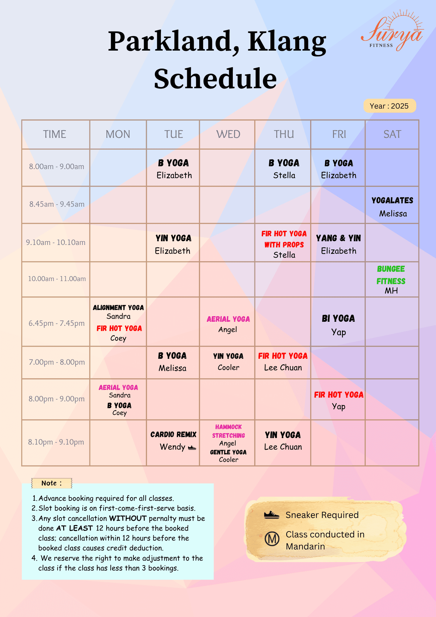 Surya Fitness Parkland Schedule