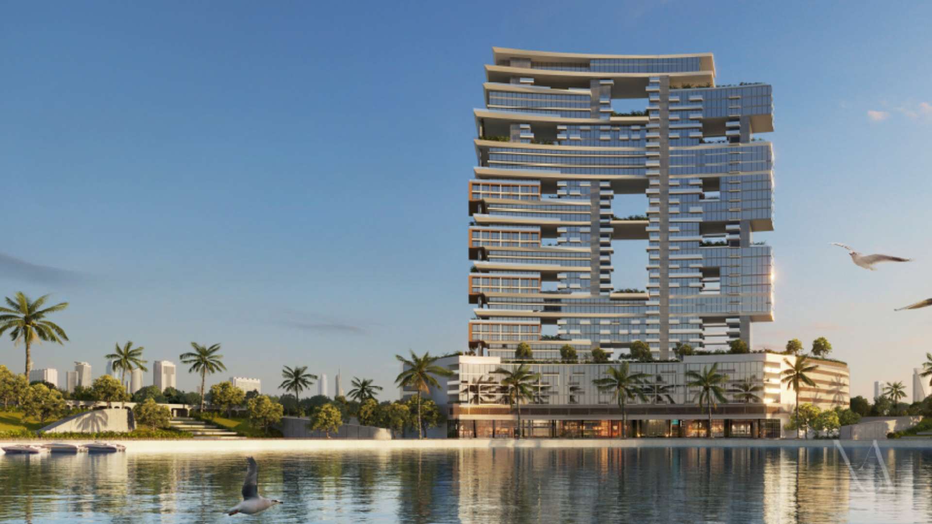Illustration of Radiant Marina Towers, a modern building in Dubai, emphasizing its unique architectural features and skyline presence