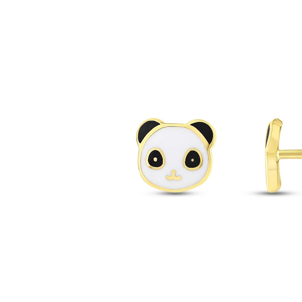 Sevimli Panda Figürlü 14 Ayar Altın Çocuk Küpe Modeli