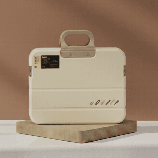 Durable, reinforced document briefcase in a neutral tone, featuring security locks for safe information transfer.