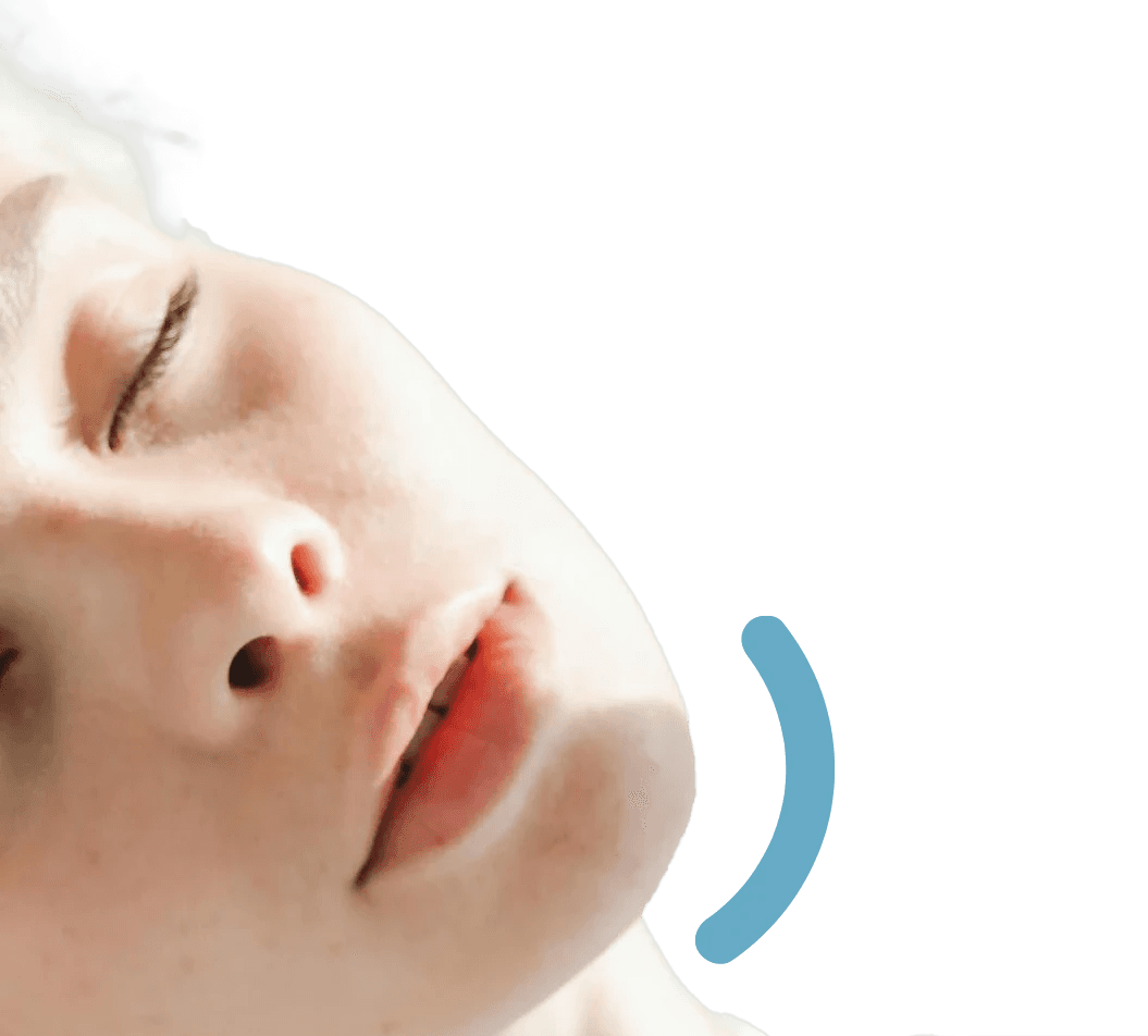White blond woman tilting her face