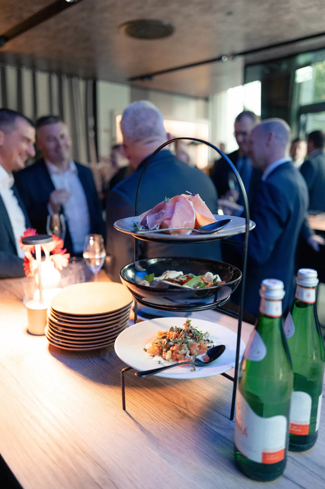 Evening gala in Frankfurt, catering and snacks served to guests