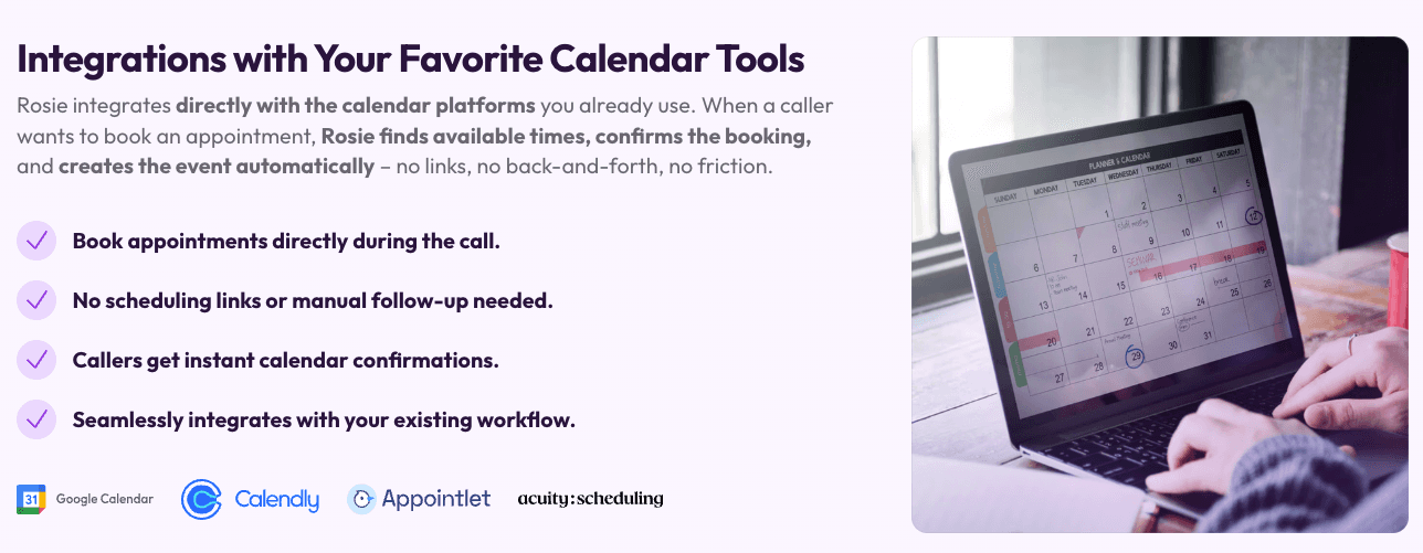 Calendar integration options with Rosie AI