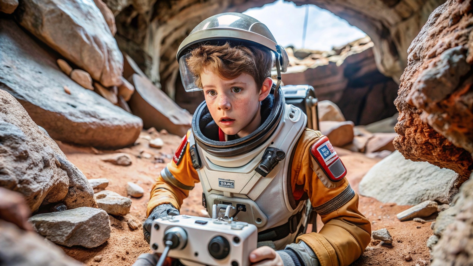 A boy in the Mars cave