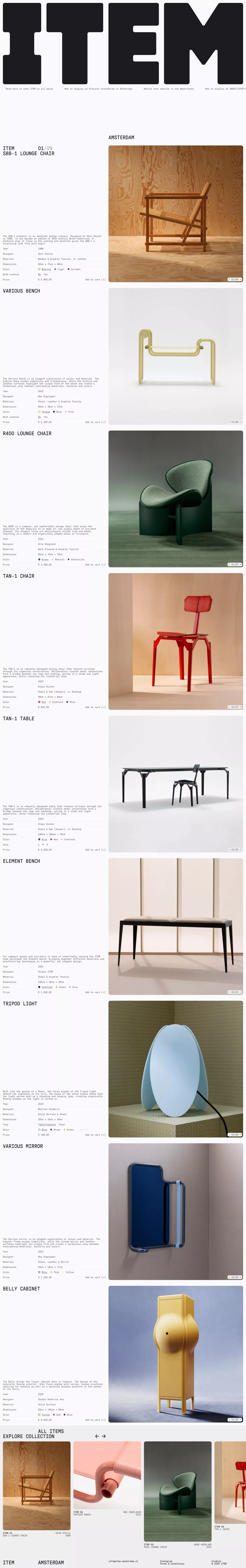 ITEM Amsterdam portfolio page screenshot showcasing Design and Ecommerce design