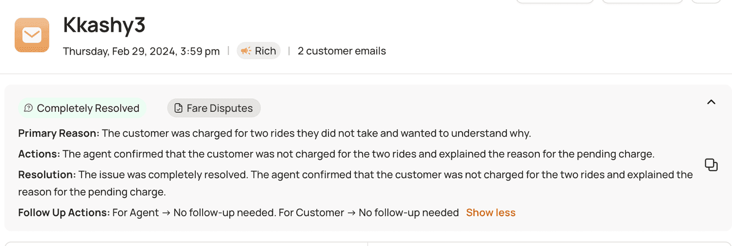 Completely resolved conversation with auto summary