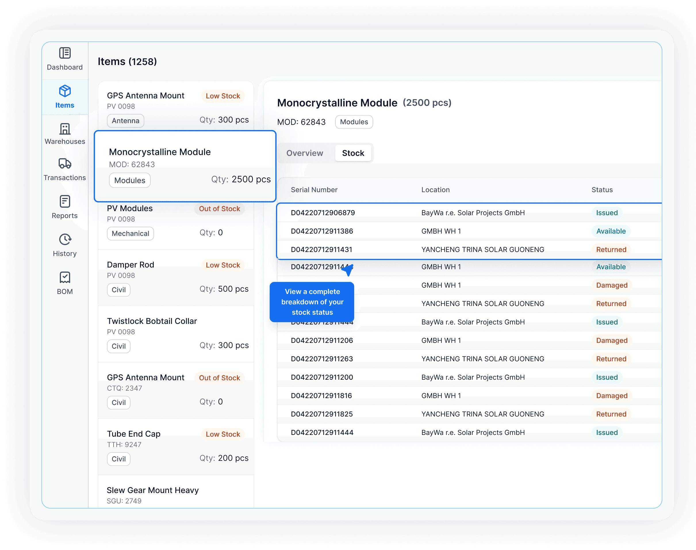 Accurate tracking of solar project inventory stock and optimal availability with TaskMapper