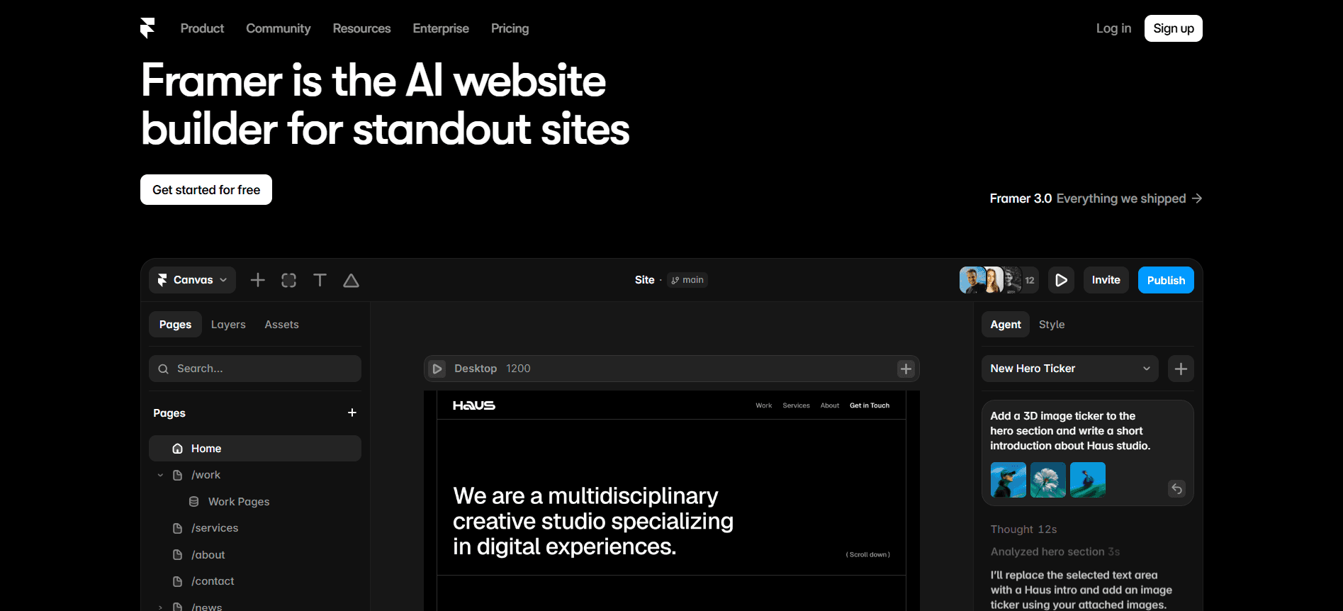 Framer website homepage