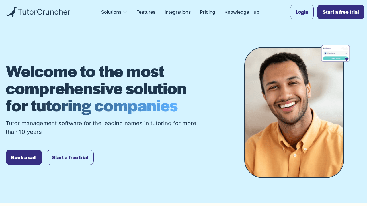 TutorCruncher platform interface designed for tutoring agencies managing networks of independent tutors