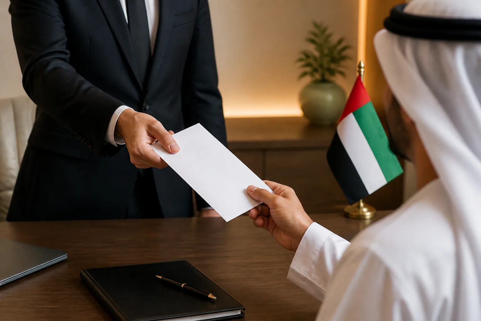 Director Resignation in a UAE Company beside a signed corporate agreement with an official stamp