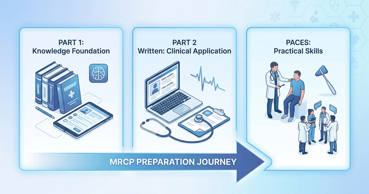 Cover: MRCP Preparation 2026: Complete Study Guide for Part 1, Part 2 Written and PACES