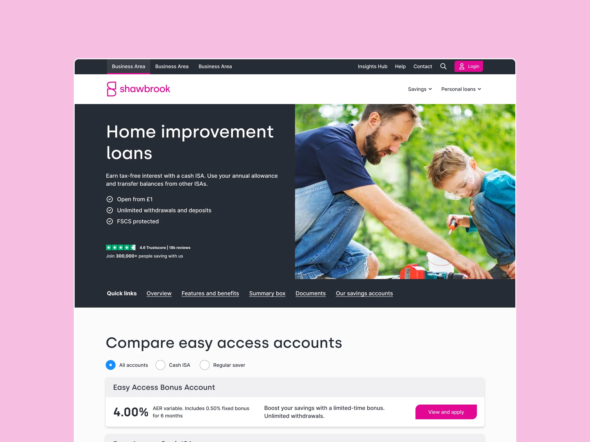 Shawbrook Bank website redesign by Cogworks - new homepage header in desktop