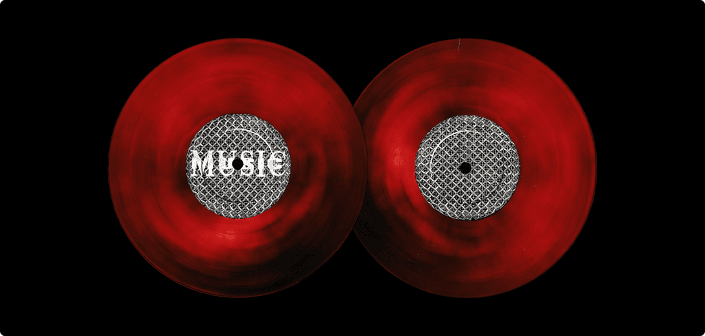 Limited-edition 'I AM MUSIC' vinyl record design showcasing hypnotic geometric patterns, metallic gold accents, and etched tracklist details for tactile engagement.