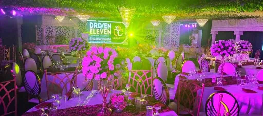Corporate celebration stage with LED backdrop at Pandora Hall, Stalla Suites Events Place