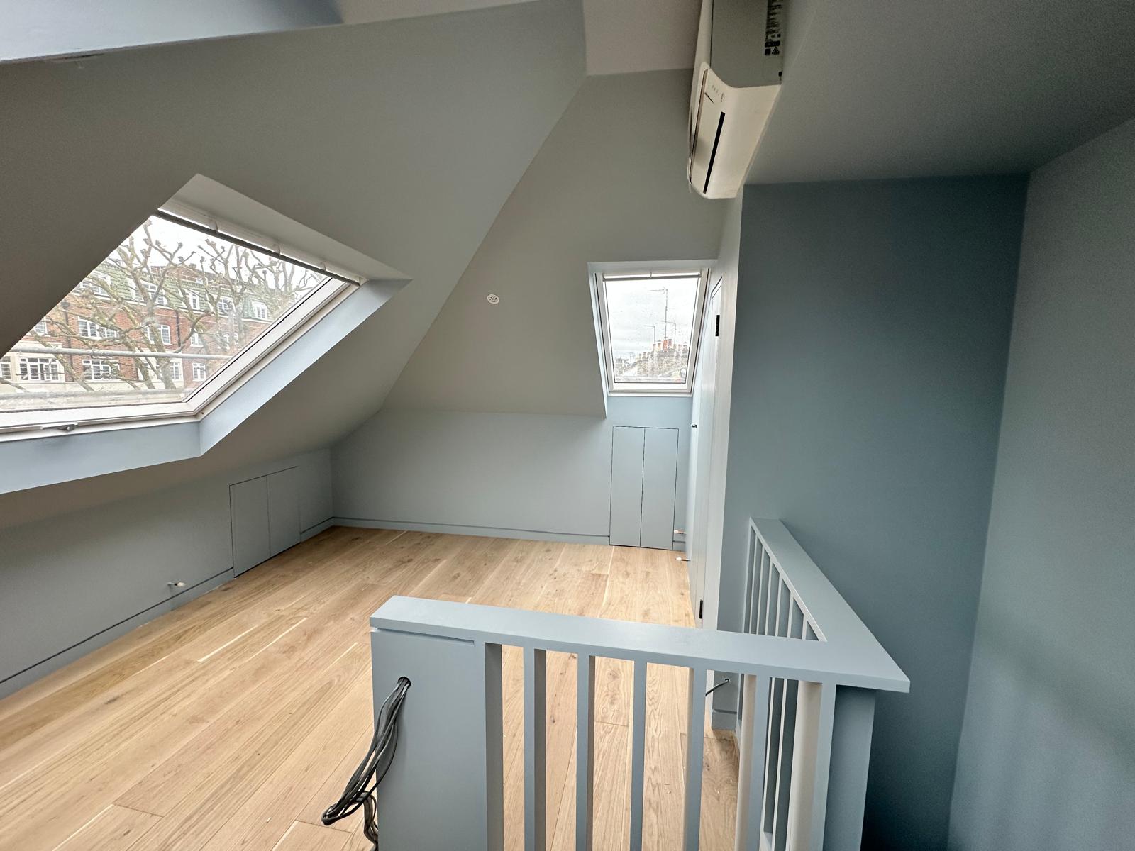 Located in the heart of Kensington, this project at 108 Earl’s Court Road features a high-end loft conversion designed to maximize the vertical footprint of a premium urban property. The transformation focused on converting an underutilized attic space into a sophisticated, functional living area that blends seamlessly with the original architecture.