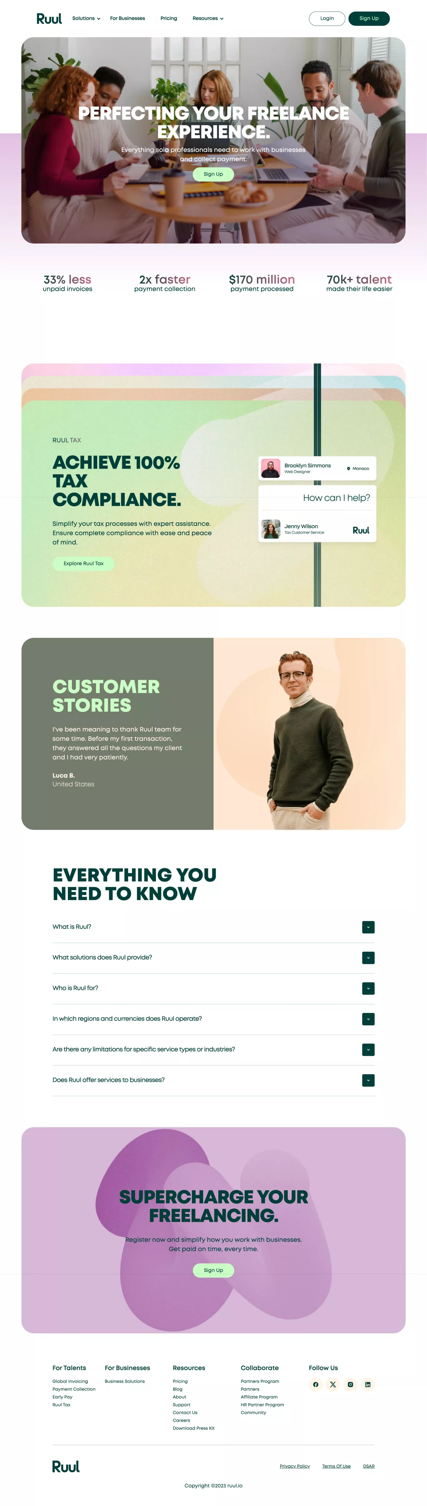 Ruul I Worktech Solutions for Modern and landing page screenshot showcasing Tech and Finance design