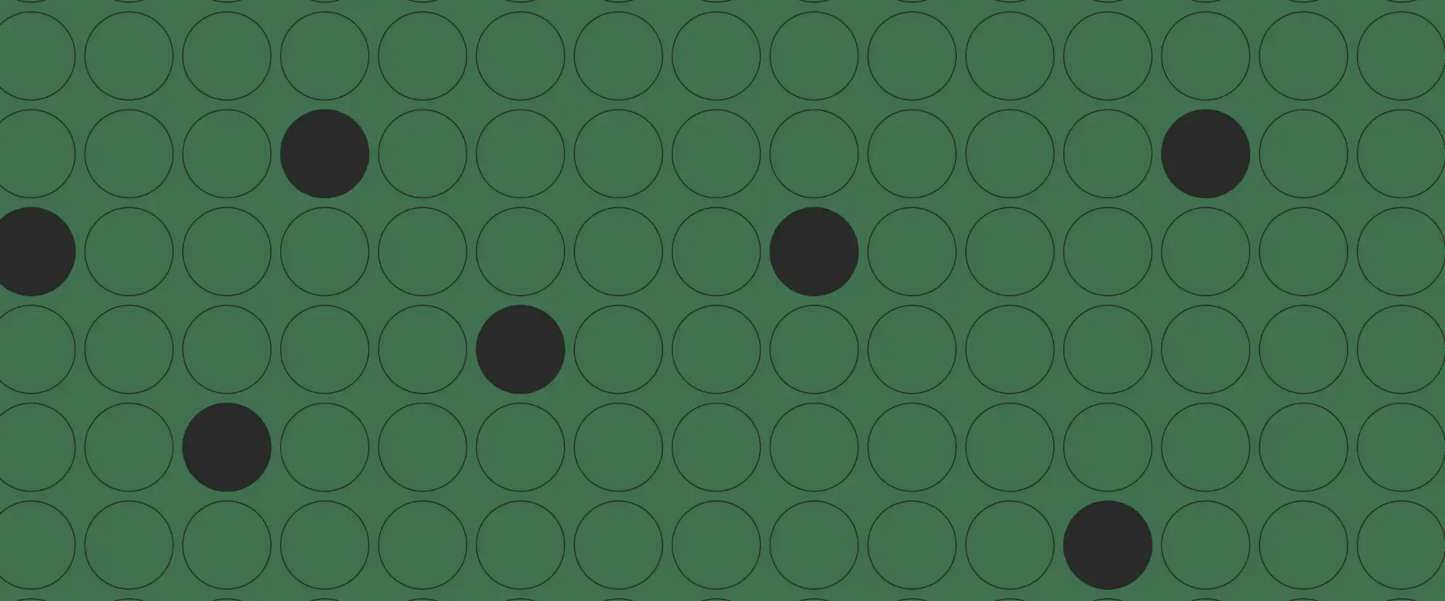 Black circles on a green grid.