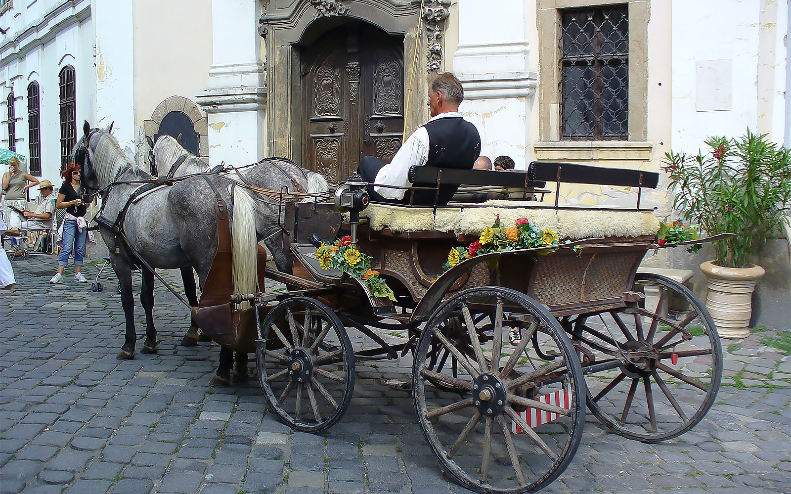 Horse-drawn carriage in Szentendre, Hungary, part of the Artists Village tour from Budapest.