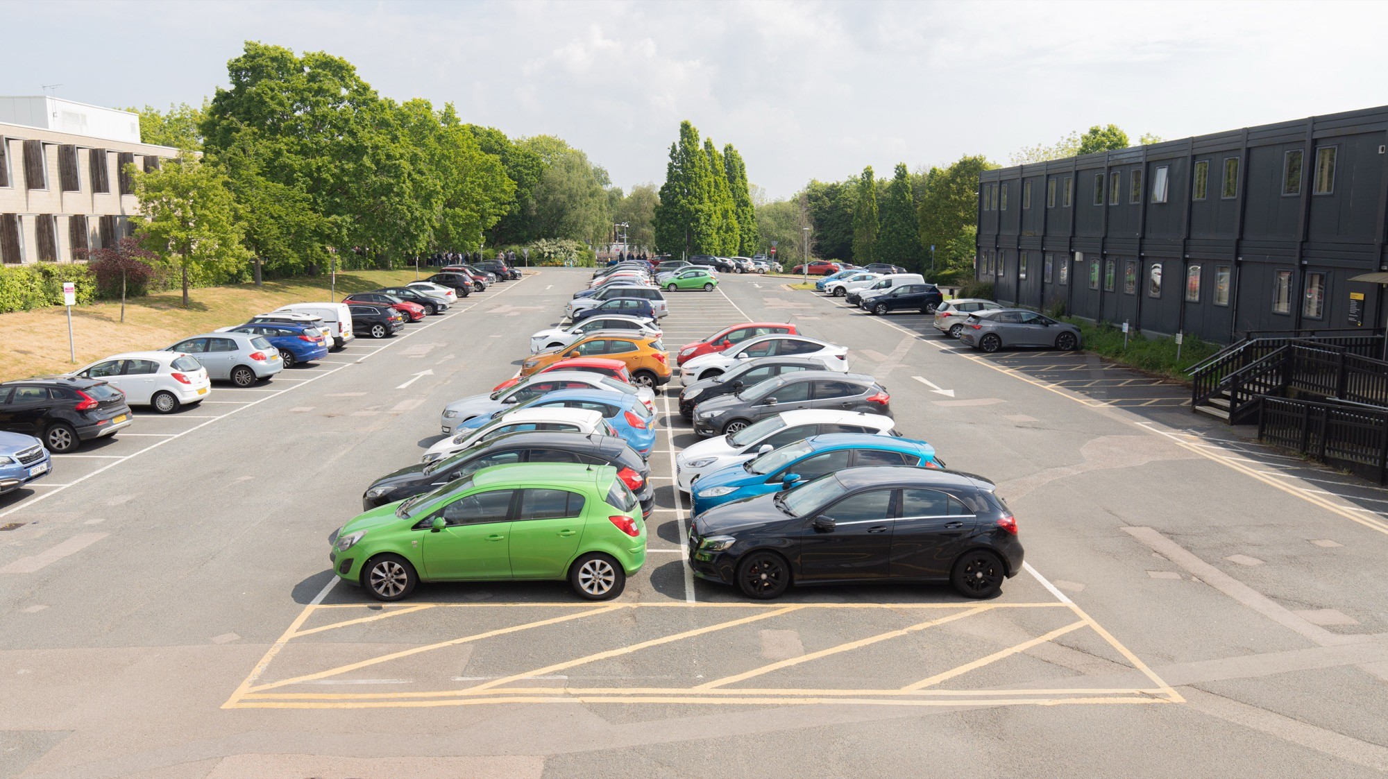 Two classic volkswagen beetles, one green, one cream.