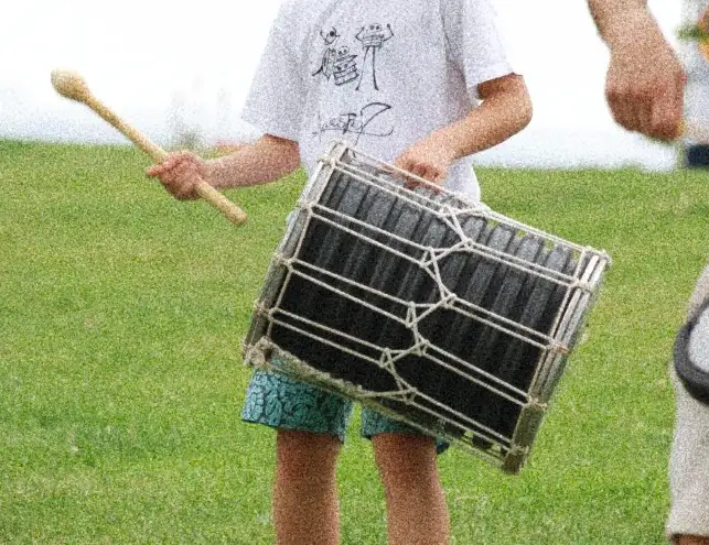 O7 Drum called Timbalao made with drainage pipe, two drumheads and rope.