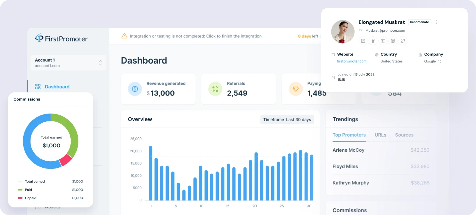 FirstPromoter is built for subscriptions. Automatically track recurring and one-time charges, cancellations and refunds.