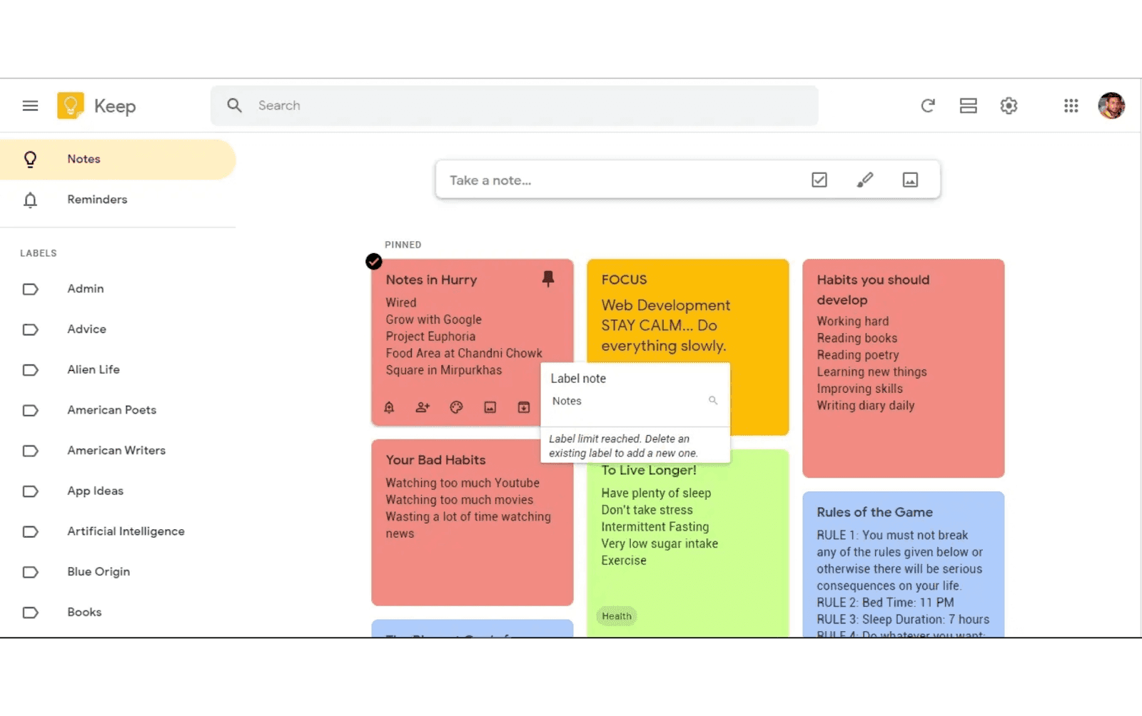 task management in Google Keep