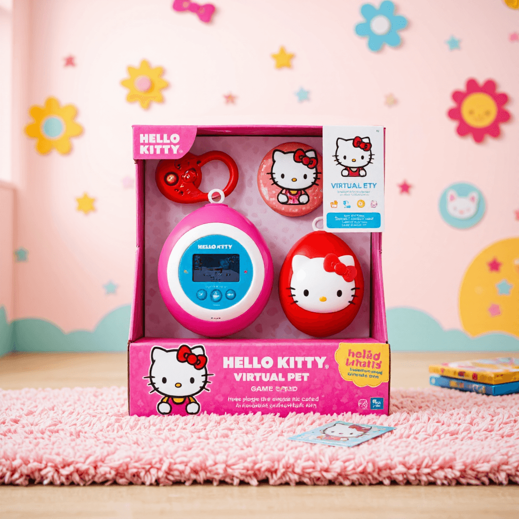 product photography of a box of electronic virtual pets
