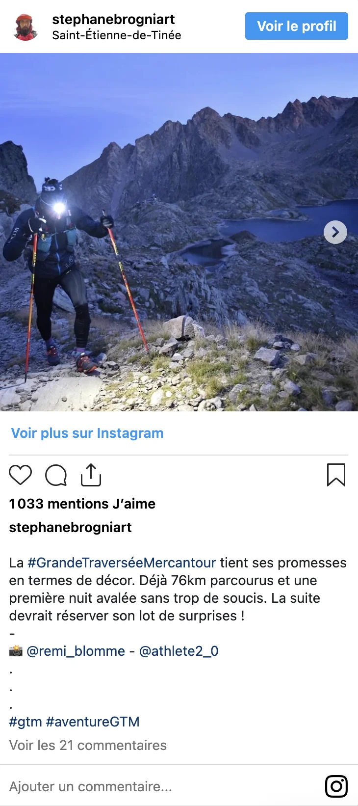 Post départ de la course sur Instagram