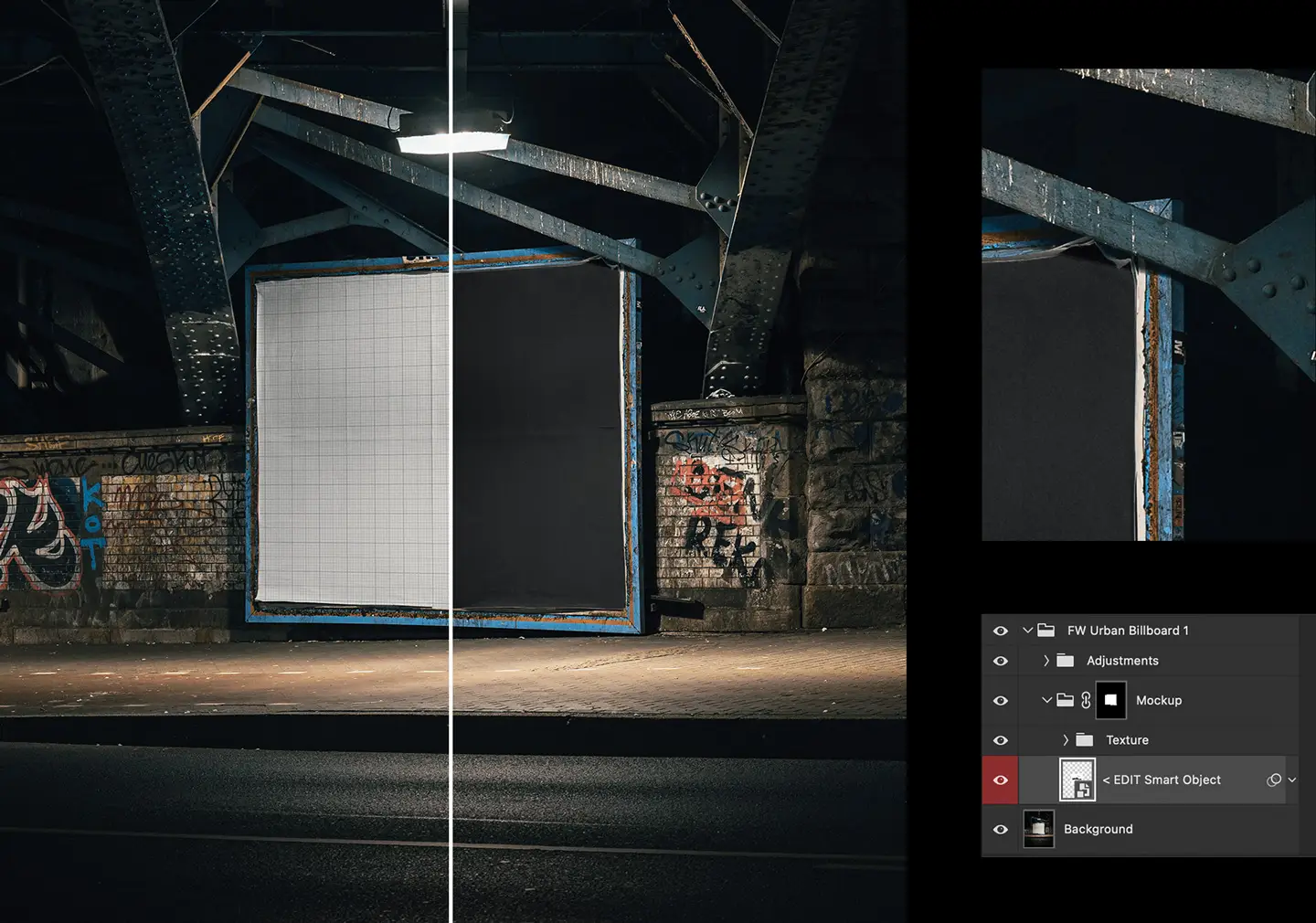 Urban billboard mockup Photoshop smart object layer for easy poster design editing