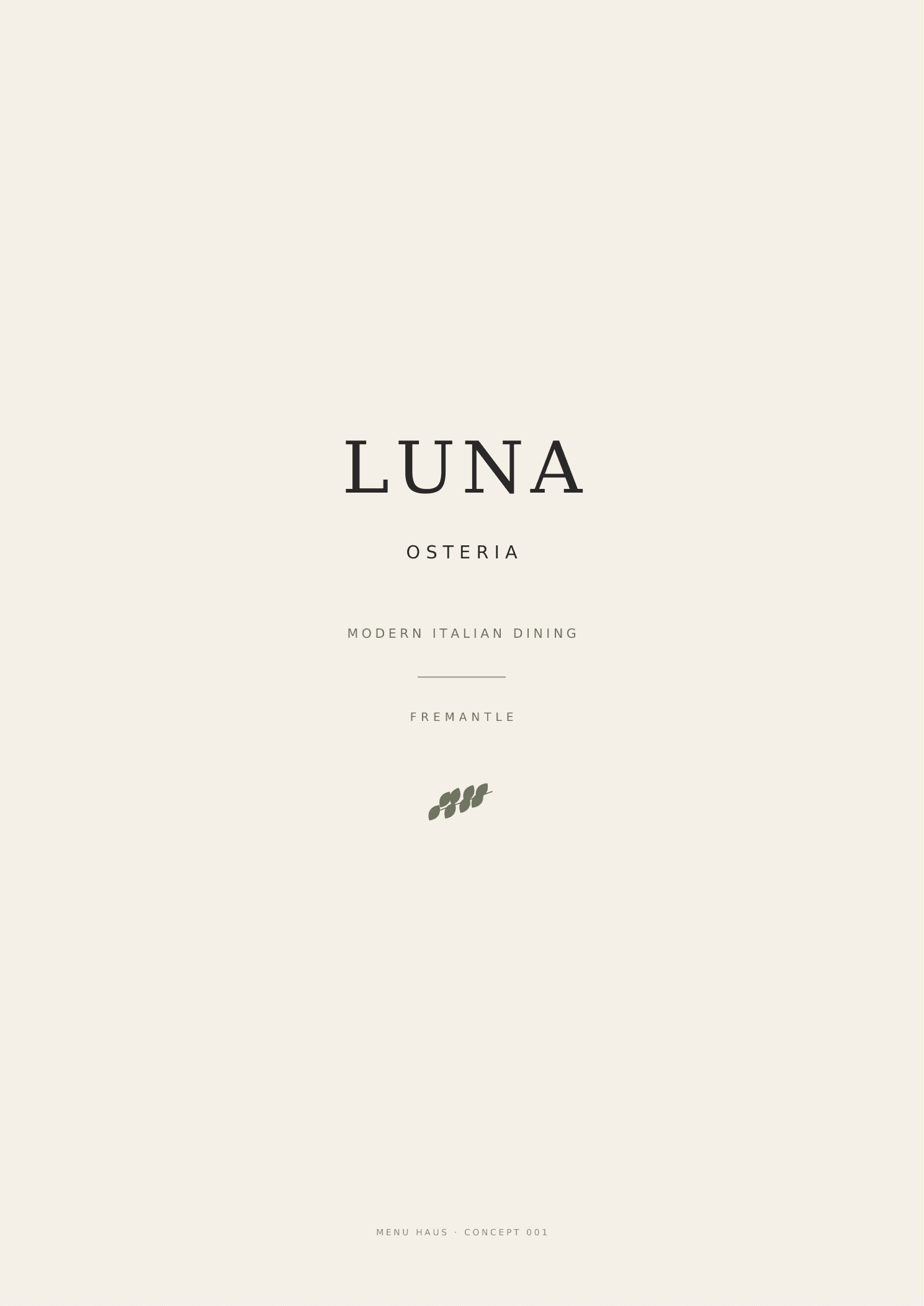Luna Osteria menu cover