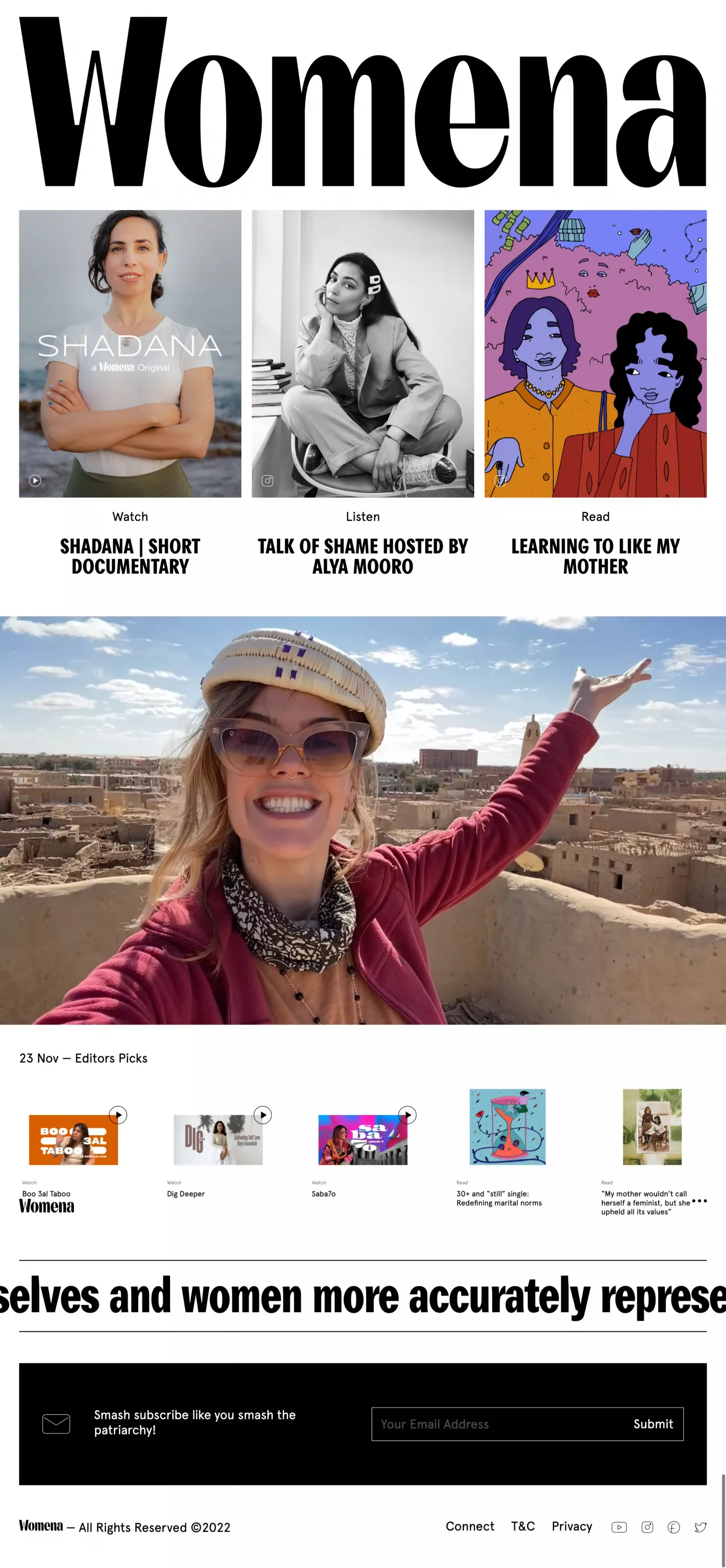 Womena blog page screenshot showcasing Education and Writing design