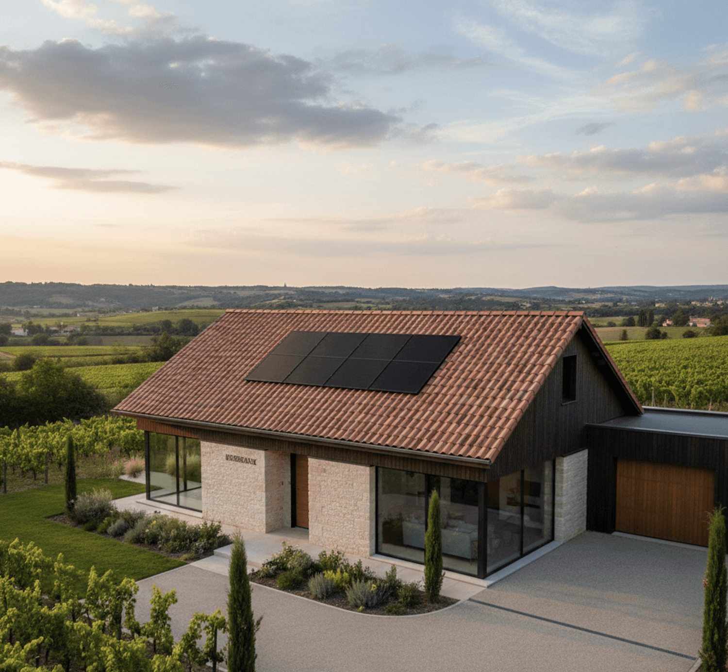 Photo qui montre une maison en Gironde où des panneaux solaire ont été installés sur le toit