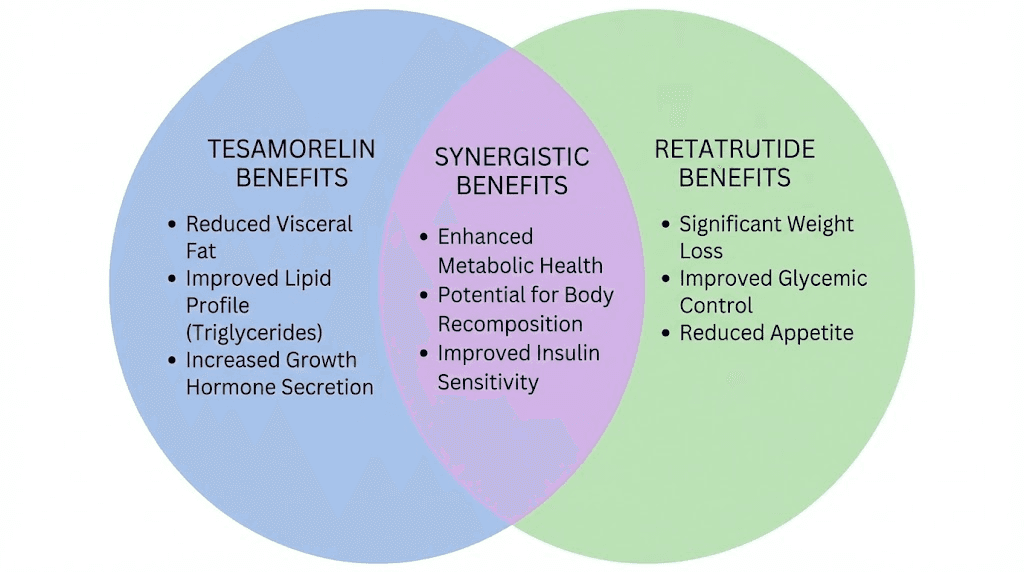 Tesamorelin and retatrutide combination benefits overlap diagram
