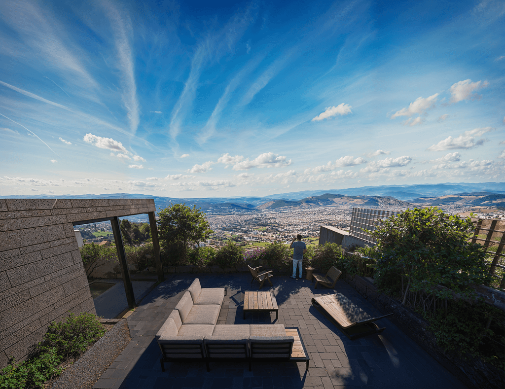 Roof apartment Panoramic view 3d render