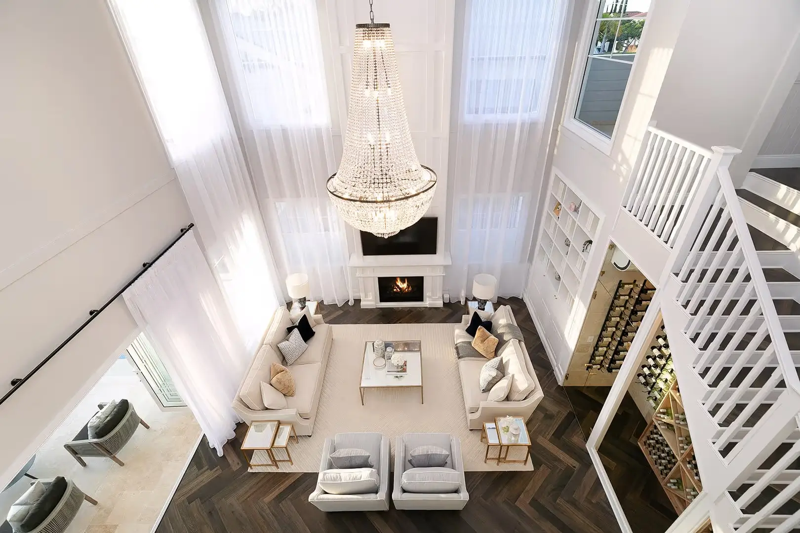 A view of the living room showing the double height void