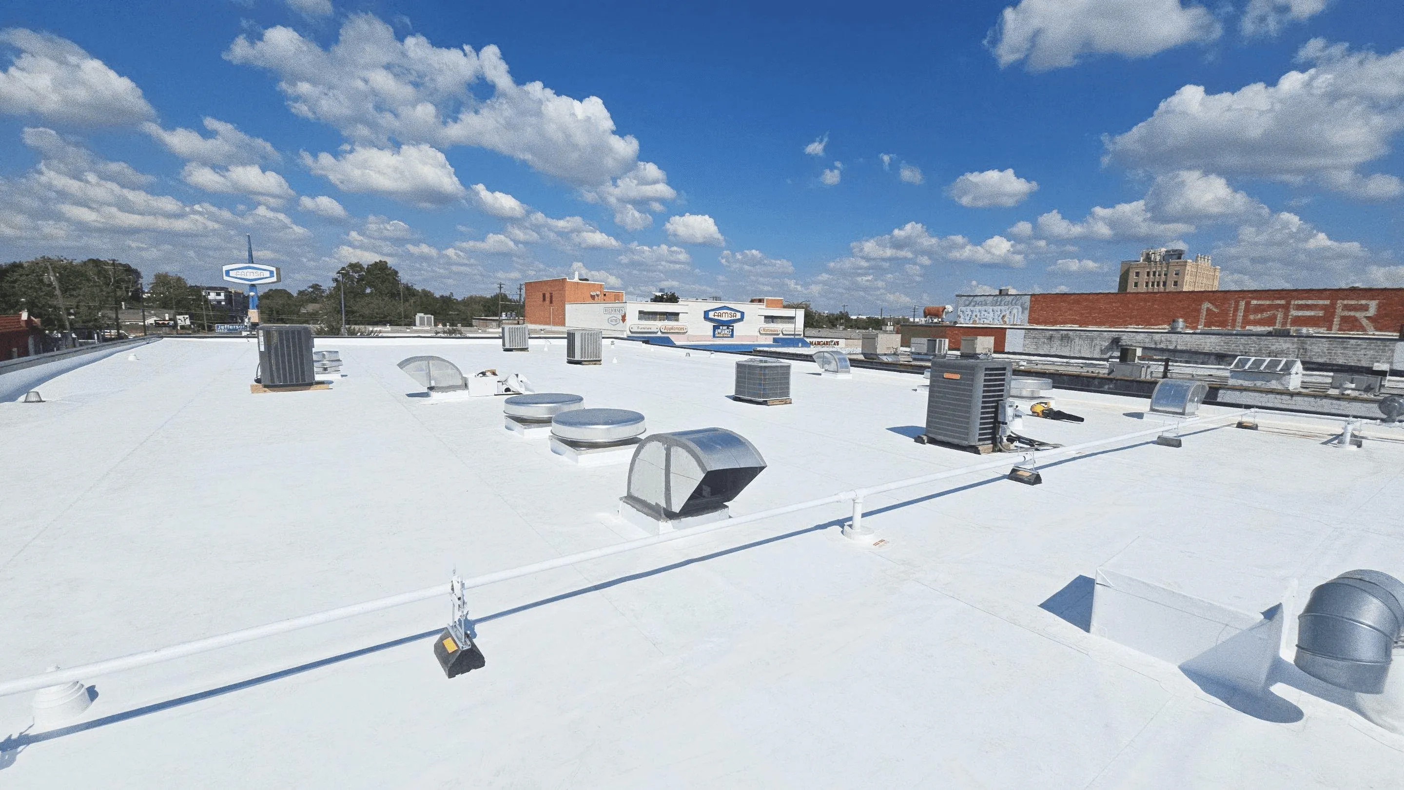 Commercial TPO roof replacement project in OakCliff, Dallas, Texas
