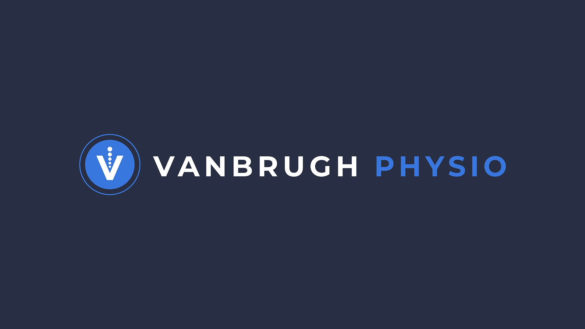 Vanbrugh Physio logo banner format reverse scheme in white and blue